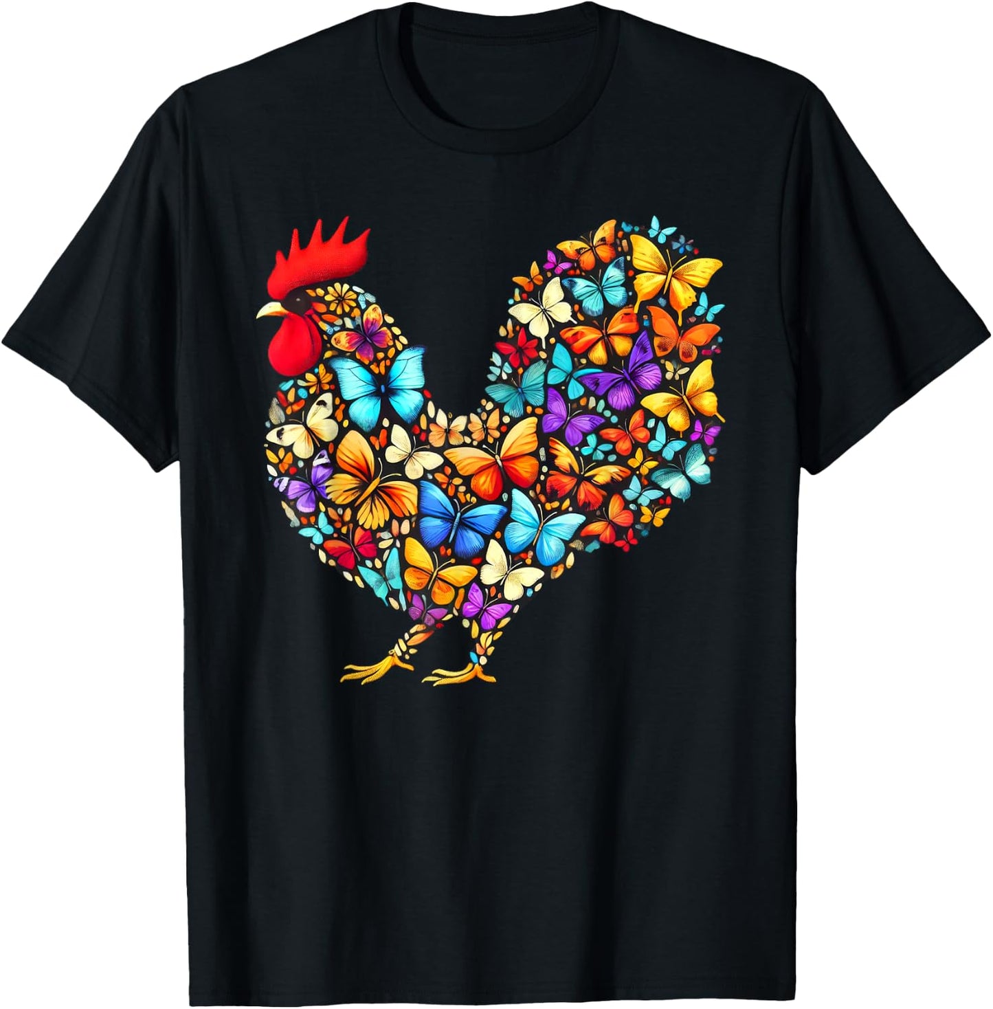 Chicken Butterfly Art Butterflies T-Shirt - T-Shirt | Black