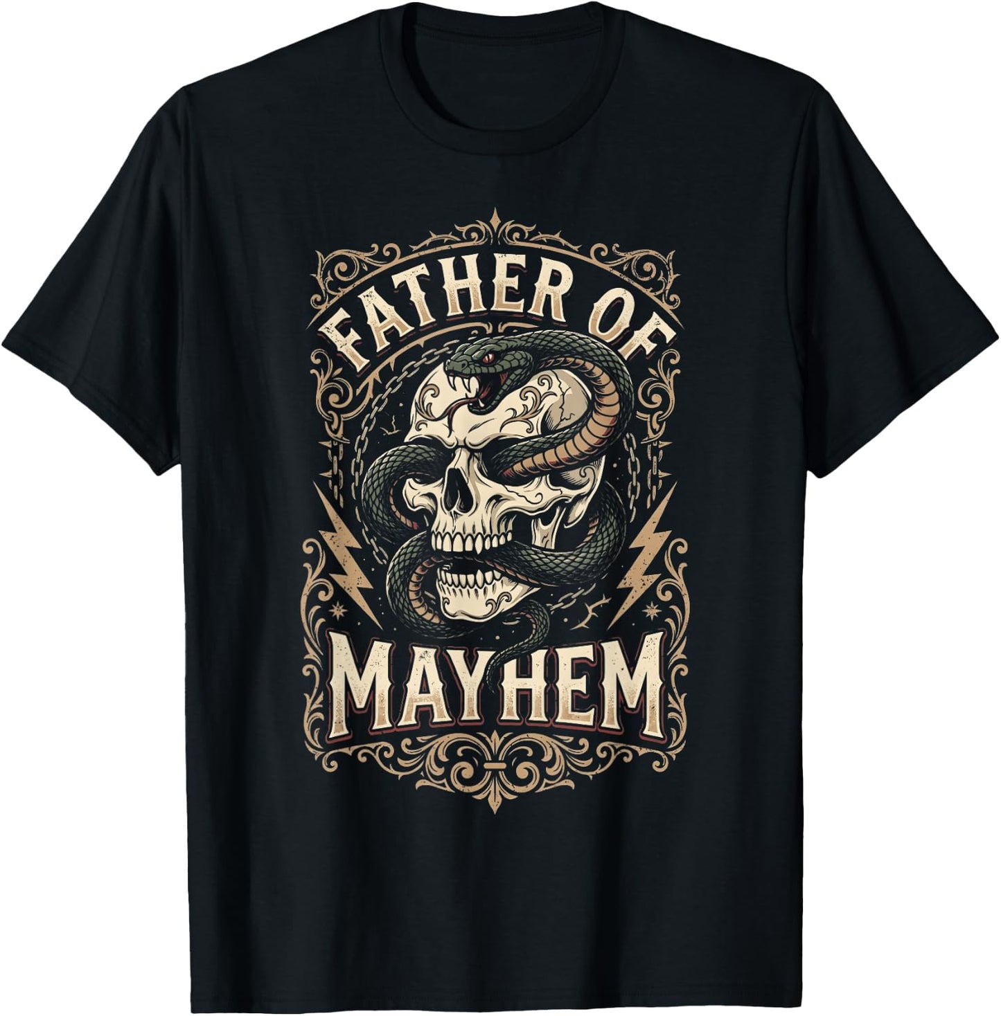 Father of Mayhem Vintage Gothic Skull and Snake Tattoo T-Shirt - T-Shirt | Black