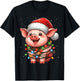 Pig Christmas Lights Santa Hat Xmas Snow T-Shirt - T-Shirt | Black