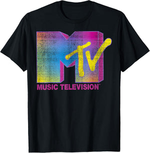 MTV Distressed Fluorescent Gradient Logo Classic Fit - Black, Adult T-Shirt - T-Shirt | Black