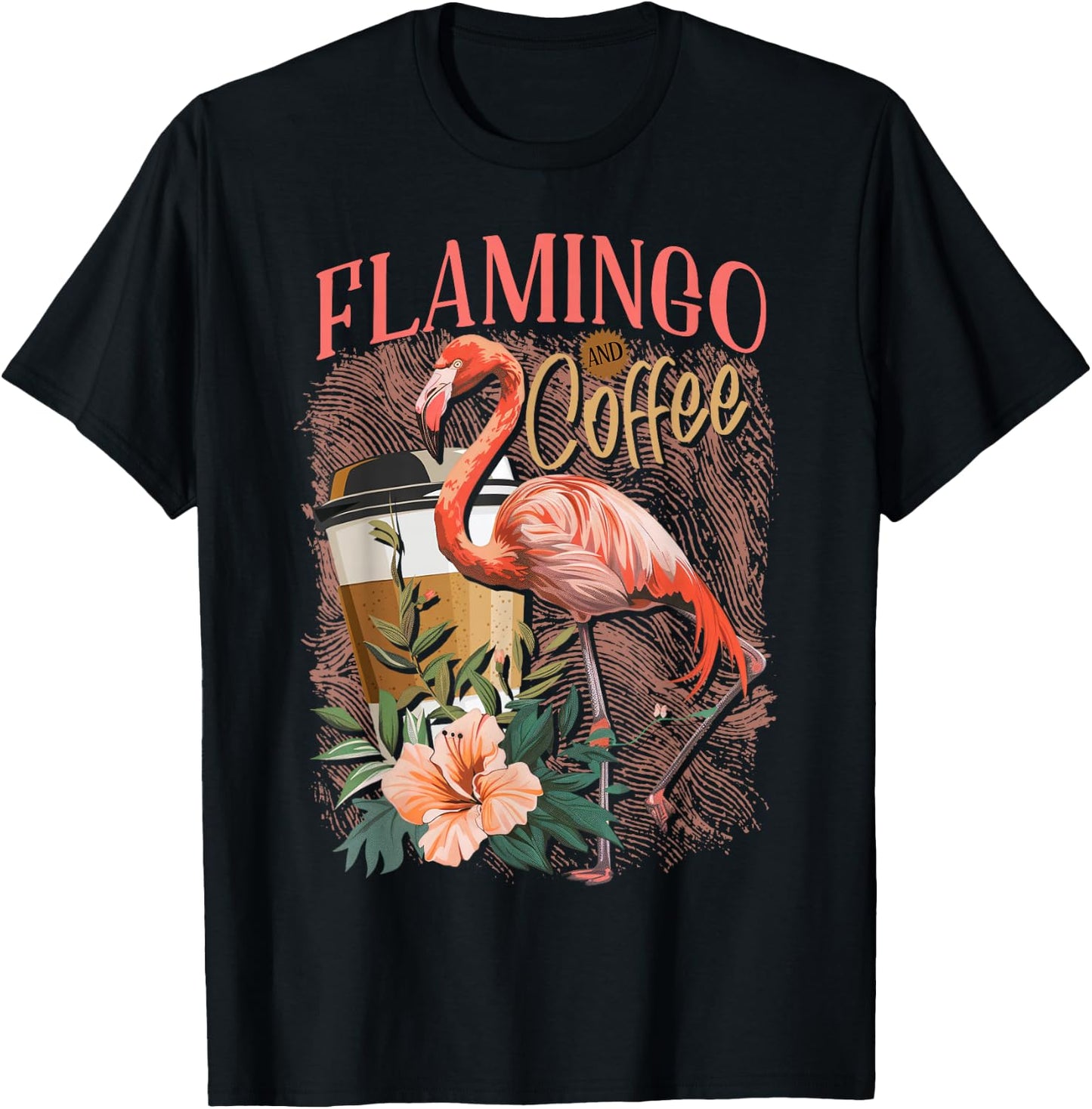 Flamingo Shirt Cute Floral Flamingo And Coffee Lover T-Shirt - T-Shirt | Black