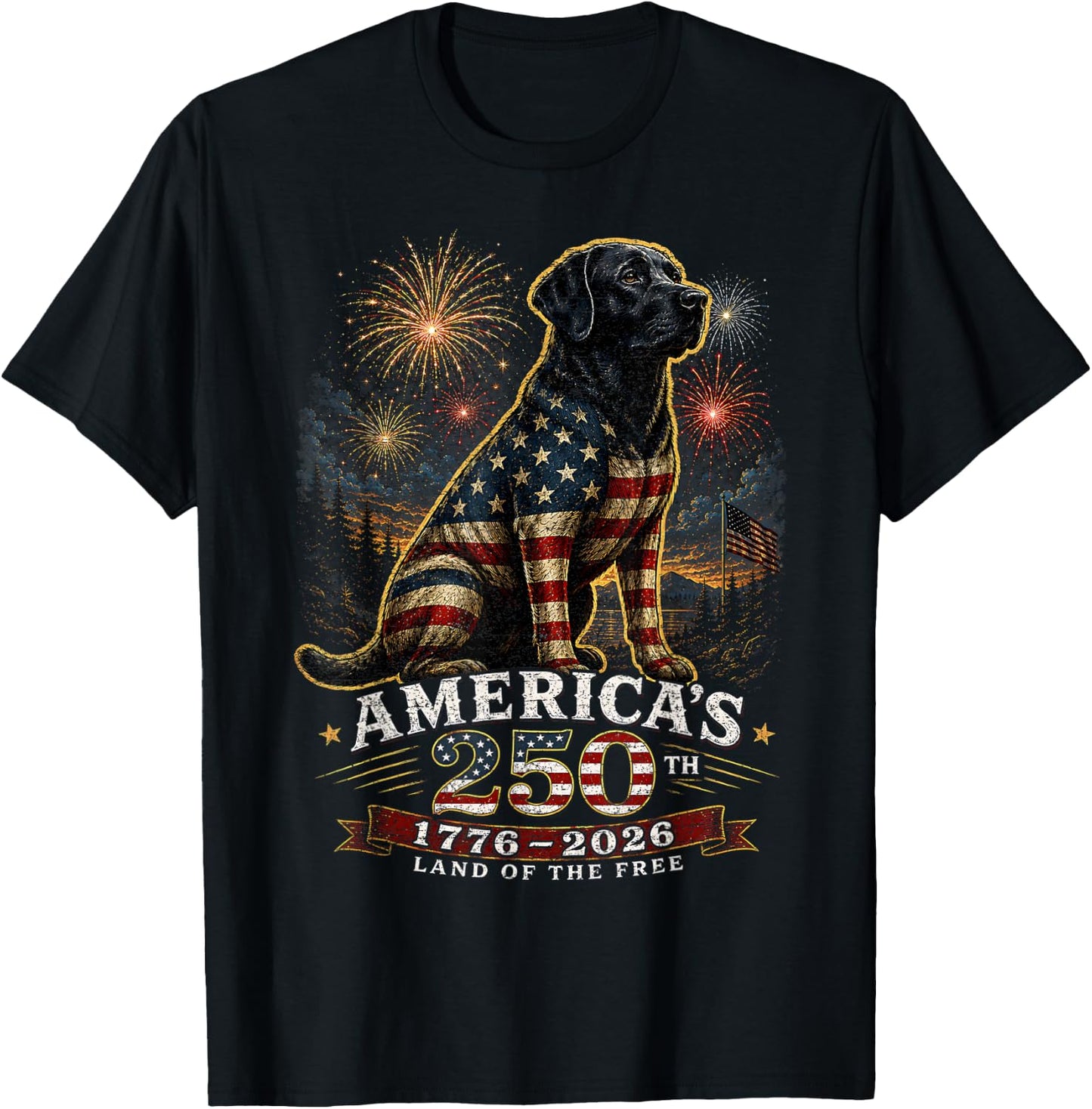 American Flag Labrador Retriever Dog Lab Patriotic T-Shirt - T-Shirt | Black