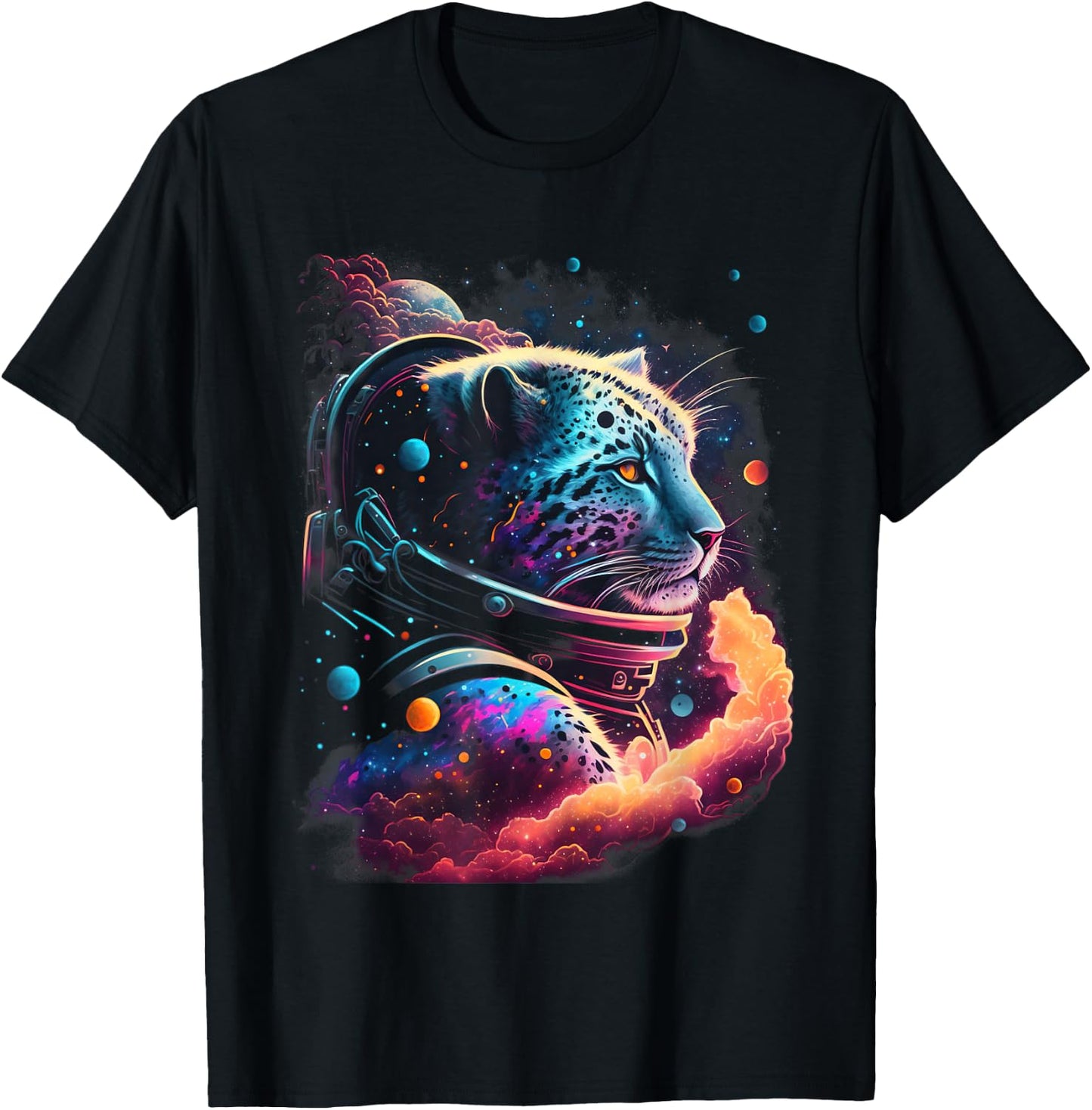 Astronaut Snow Leopard Space Galaxy T-Shirt - T-Shirt | Black