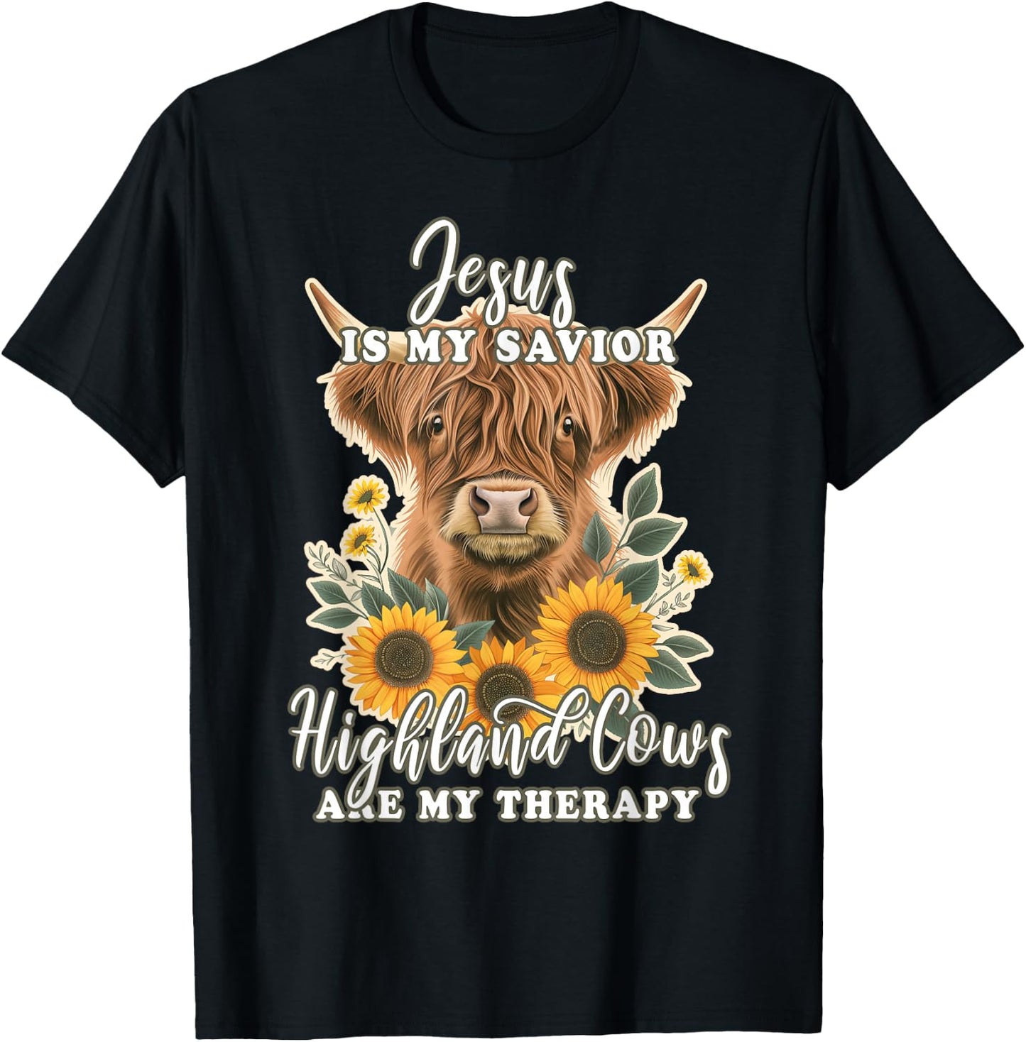 Highland Cow Jesus Christian Religious Highland Cow T-Shirt - T-Shirt | Black