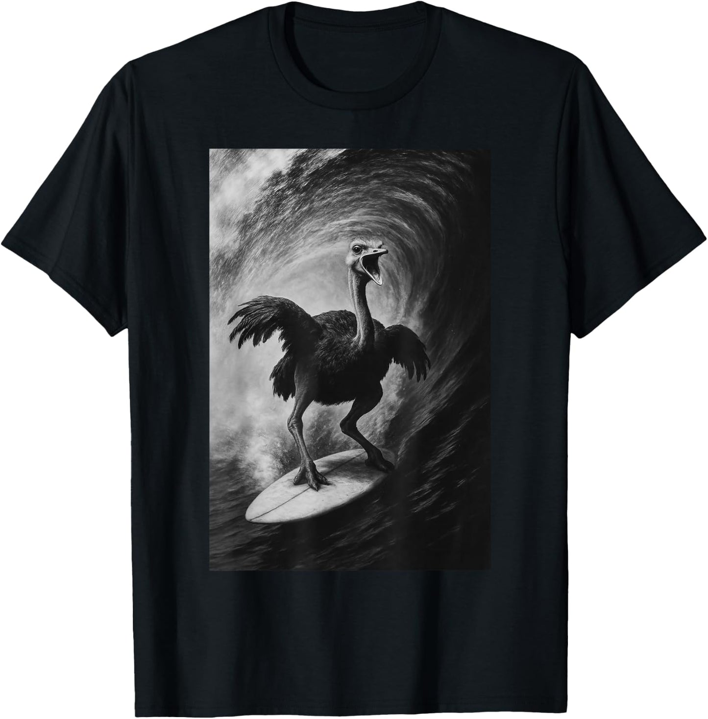Funny Surfing ostrich Selfie On Surfboard Safari Animal T-Shirt - T-Shirt | Black