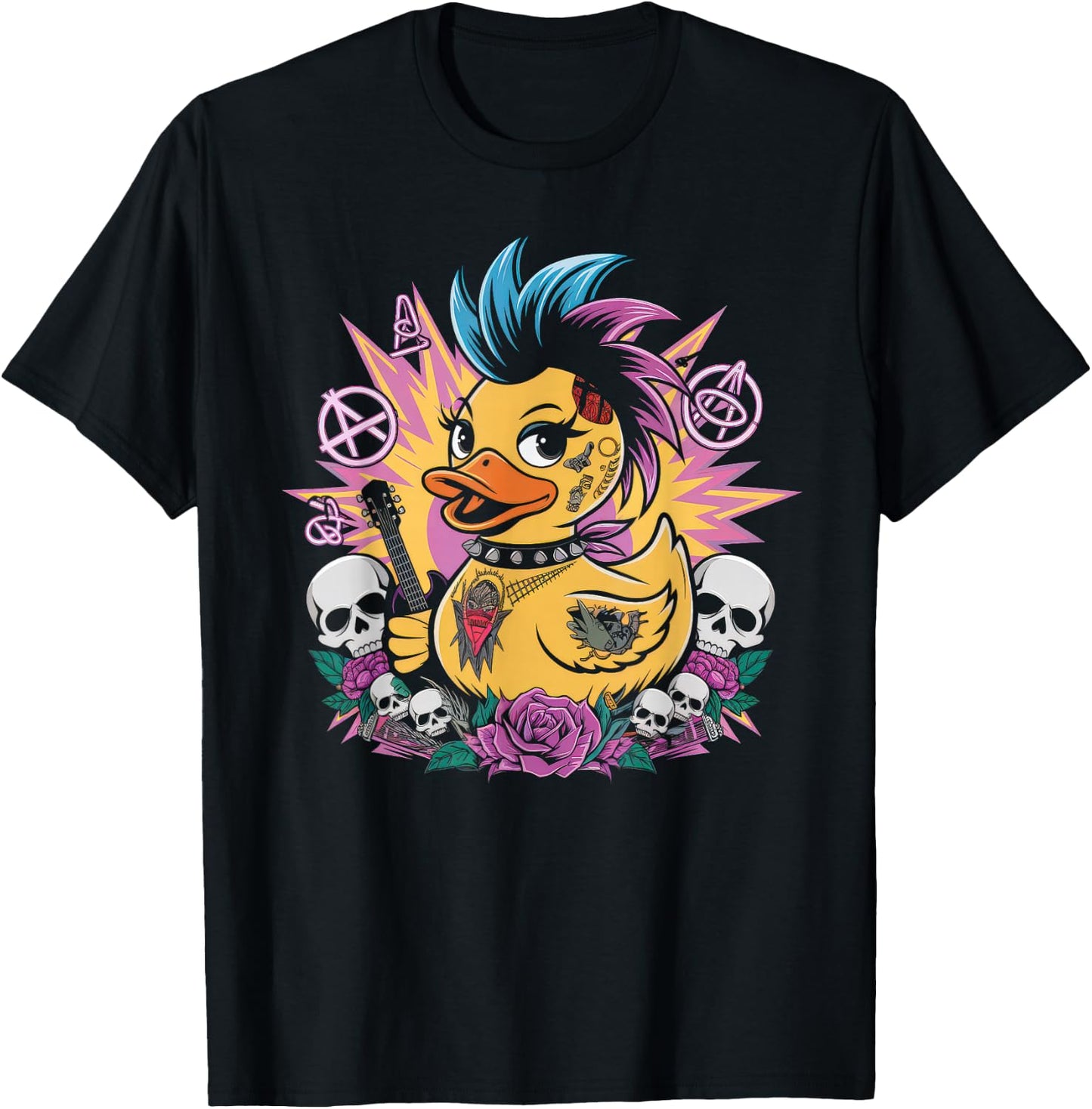 Punk Femmes Masculin Canard Rock Rock Canard Anarchy T-Shirt - T-Shirt | Black