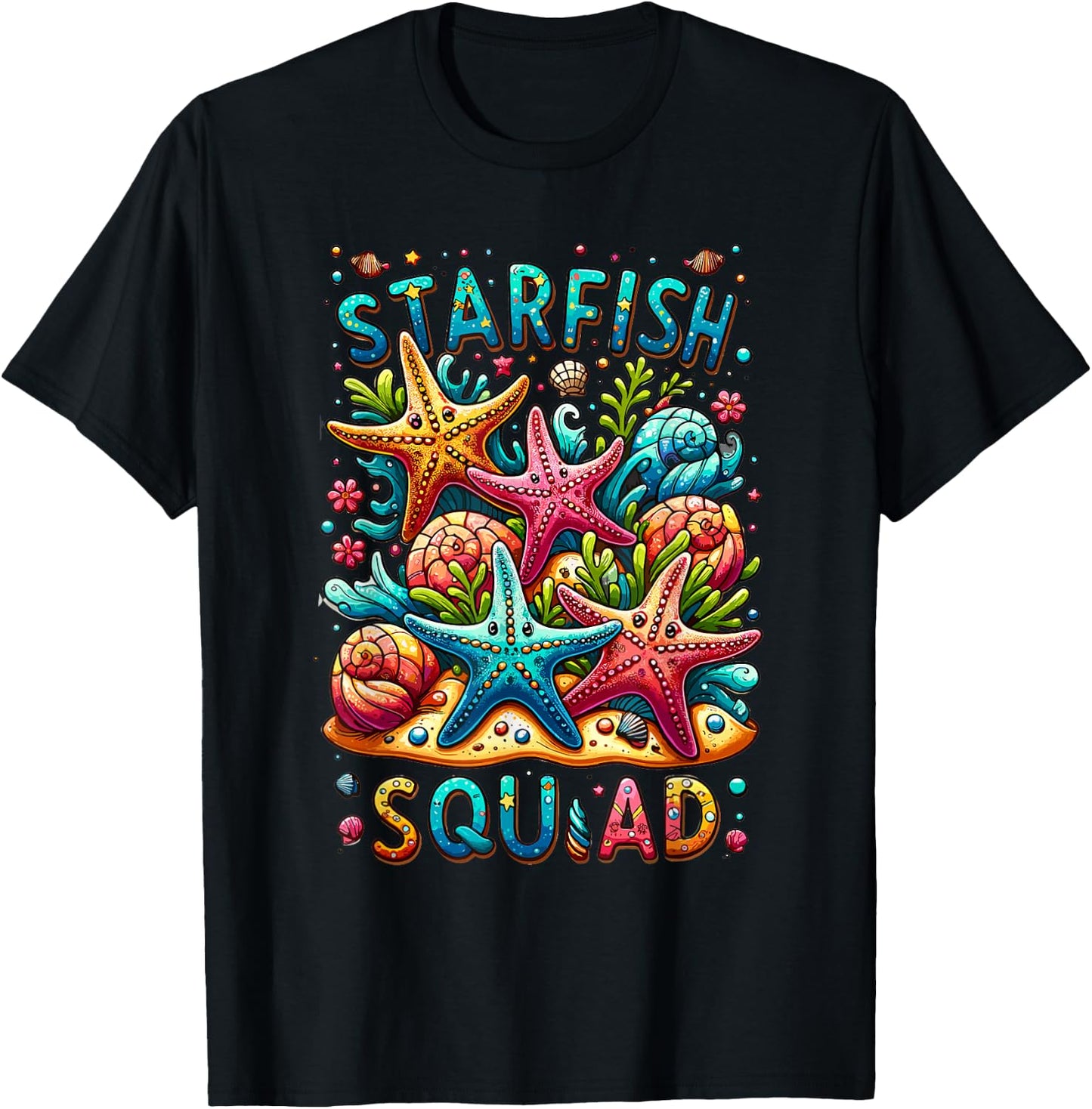 Cute Starfish Squad Ocean Beach Summer Nautical Women Kids T-Shirt - T-Shirt | Black