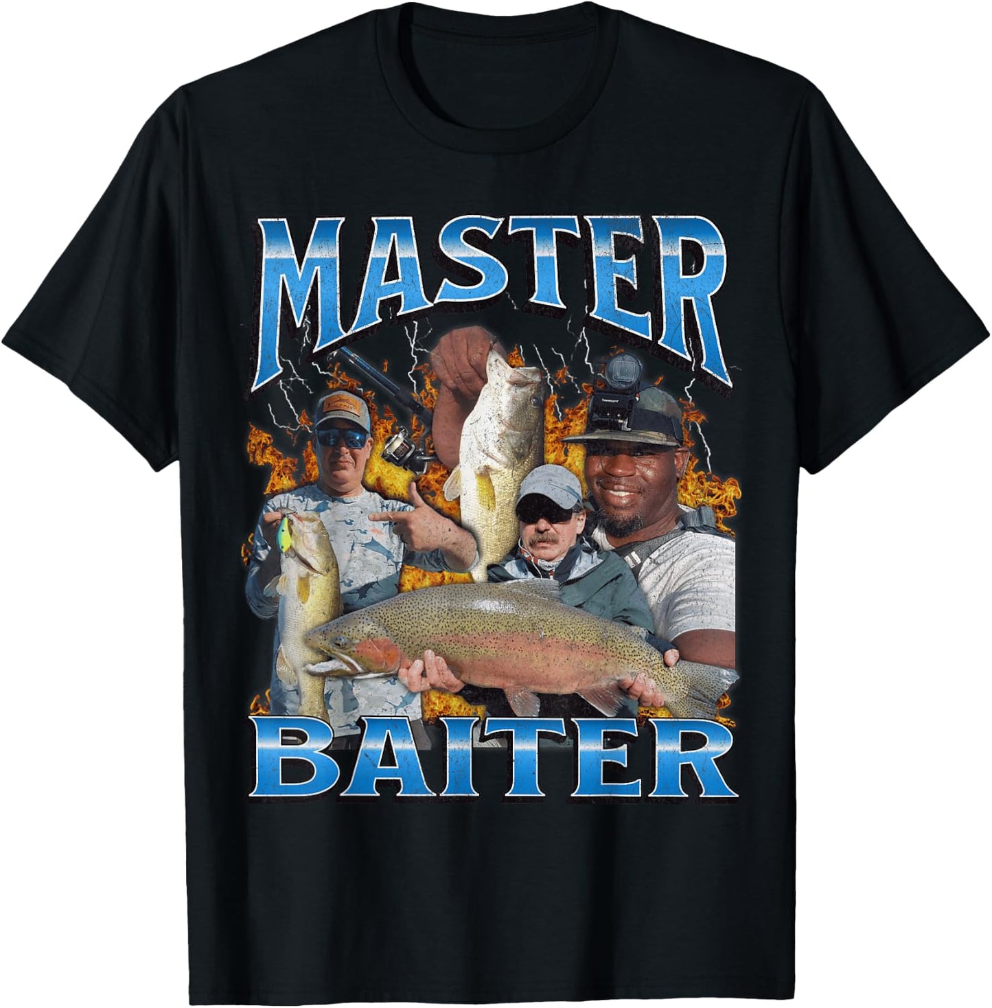 Master Baiter Funny Fishing Meme Pun Bootleg Graphic 90s , black T-Shirt - T-Shirt | Black
