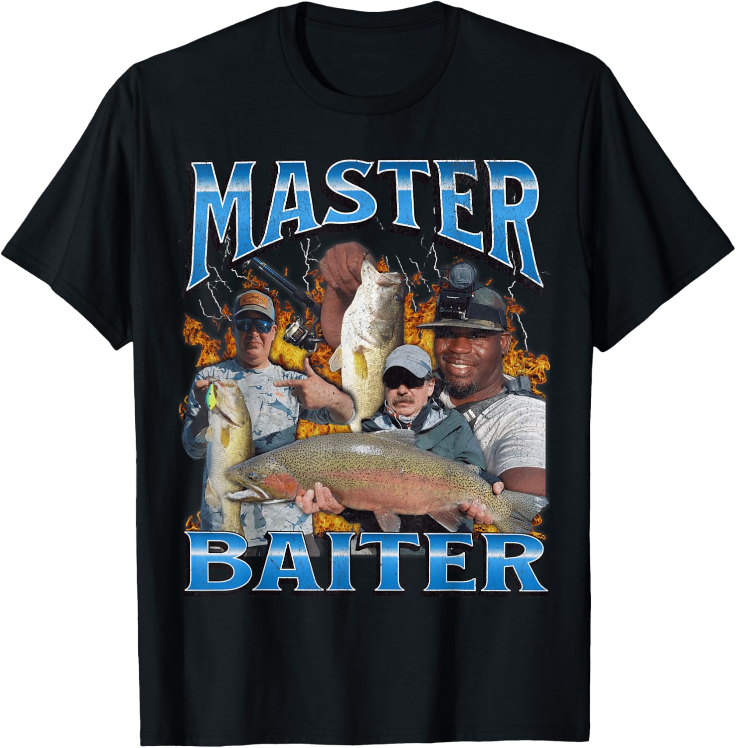 Master Baiter Funny Fishing Meme Pun Bootleg Graphic 90s , black T-Shirt - T-Shirt | Black