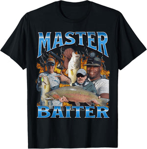 Master Baiter Funny Fishing Meme Pun Bootleg Graphic 90s , black T-Shirt - T-Shirt | Black