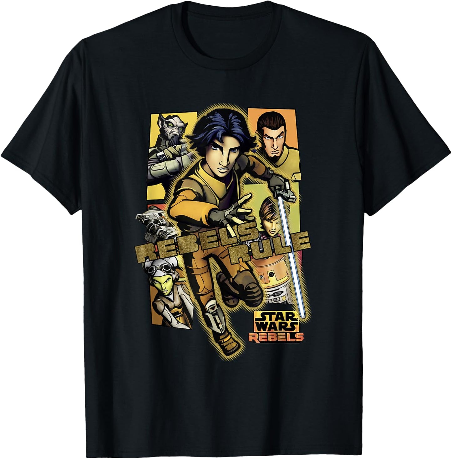 Star Wars Rebels Rule Team Lineup Panels Action Poster T-Shirt - T-Shirt | Black