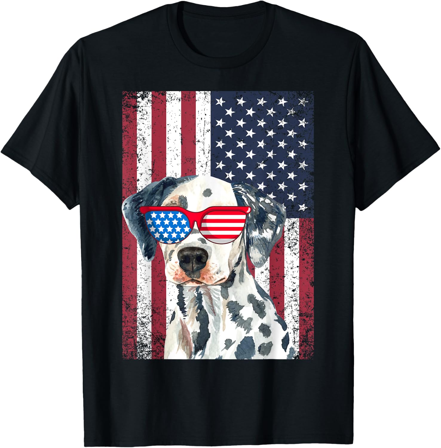 Patriotic Dalmatian 4th of July Sunglasses USA American Flag T-Shirt - T-Shirt | Black