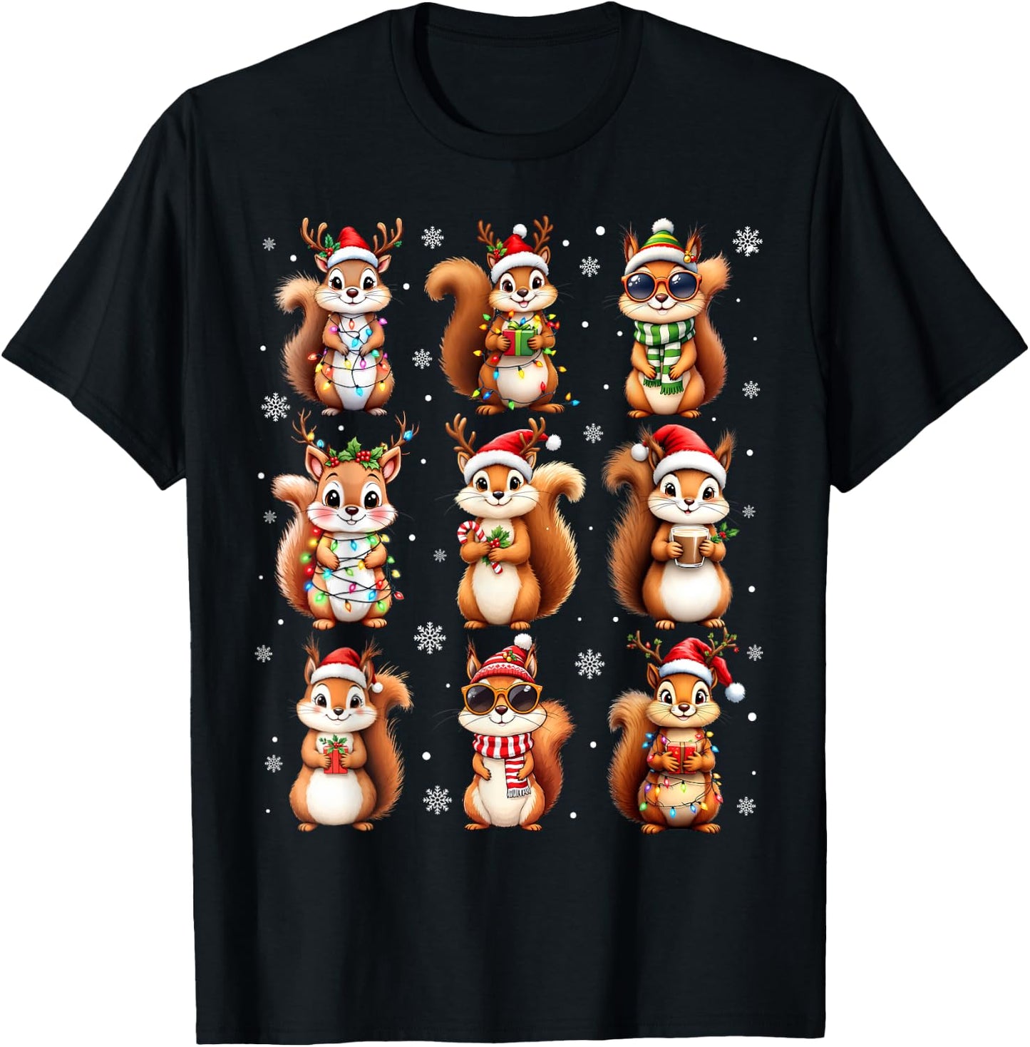 Squirrels Christmas Lights Funny Squirrel Lover Pajama T-Shirt - T-Shirt | Black