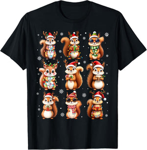 Squirrels Christmas Lights Funny Squirrel Lover Pajama T-Shirt - T-Shirt | Black