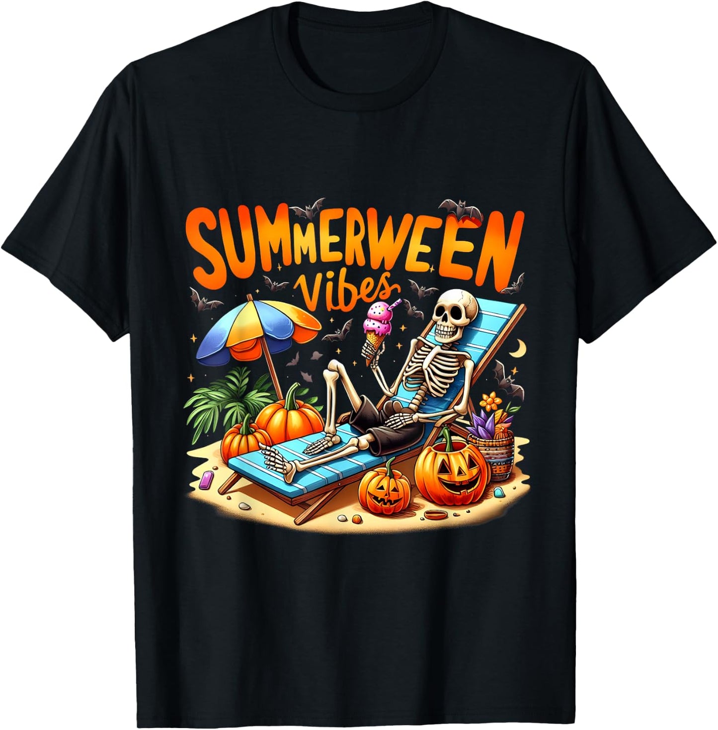 Summerween Halloween Skeleton Ice Cream Summer Vacation Women T-Shirt - T-Shirt | Black