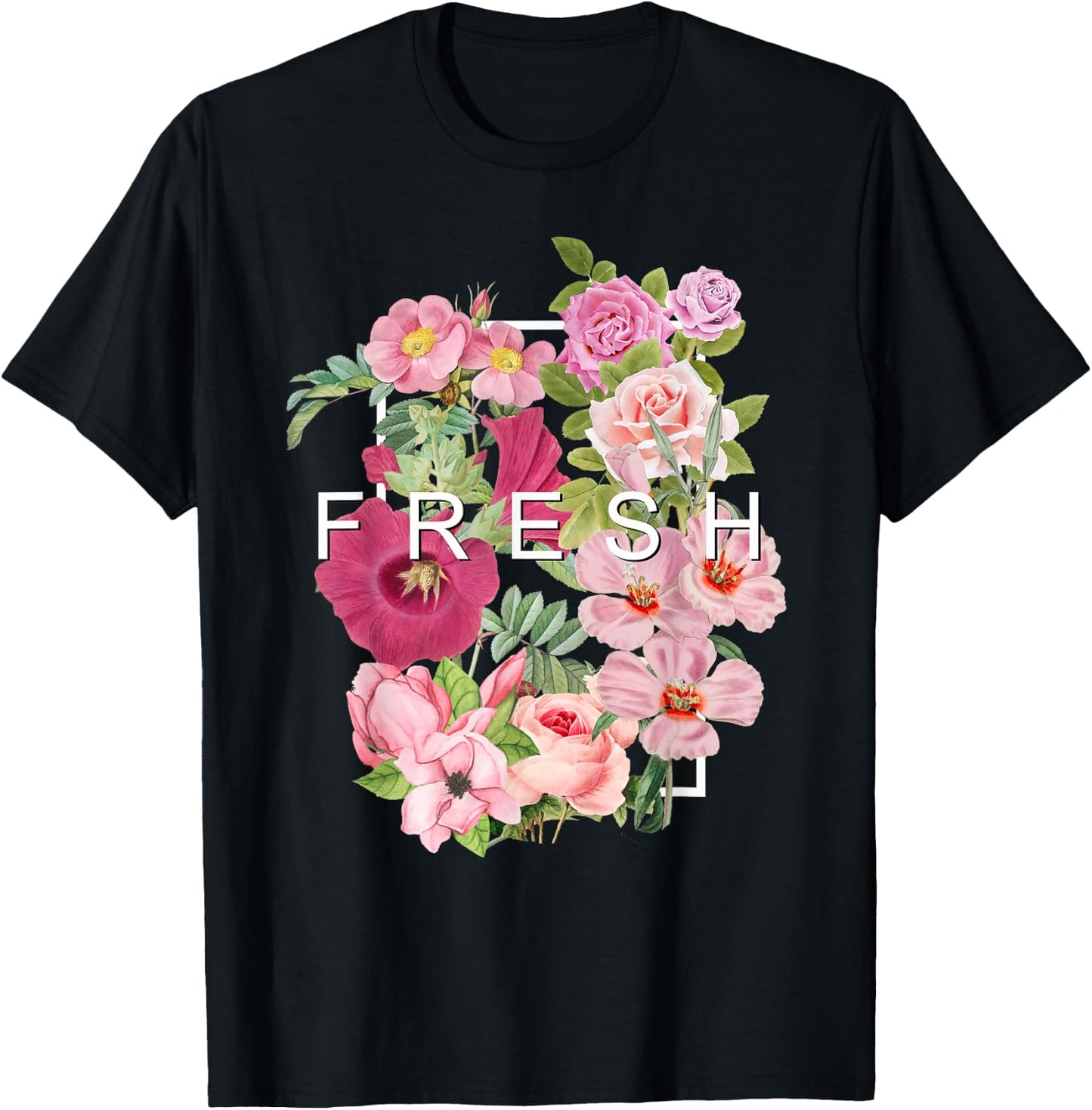 Graphique de couleur rose fleurs fraîches T-Shirt - T-Shirt | Black