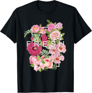 Graphique de couleur rose fleurs fraîches T-Shirt - T-Shirt | Black