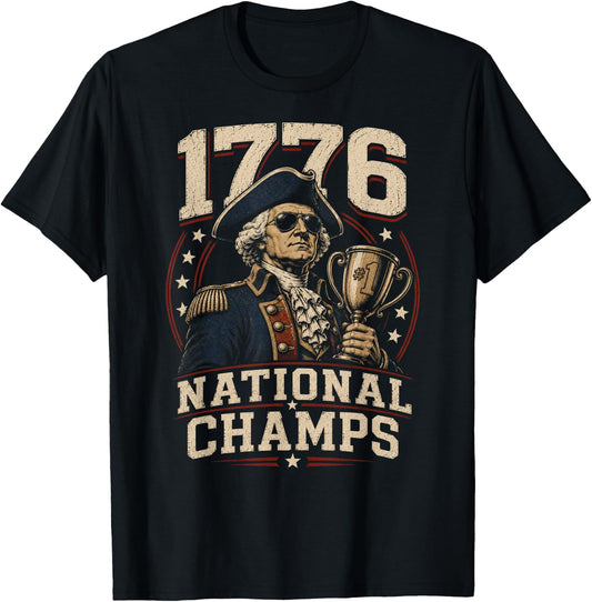 1776 National Champs George Washington Funny Patriotic T-Shirt - T-Shirt | Black