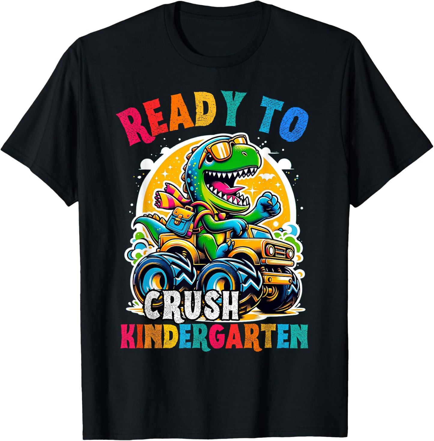 Monster Truck Dinosaur Kid Back to School crush Kindergarten T-Shirt - T-Shirt | Black