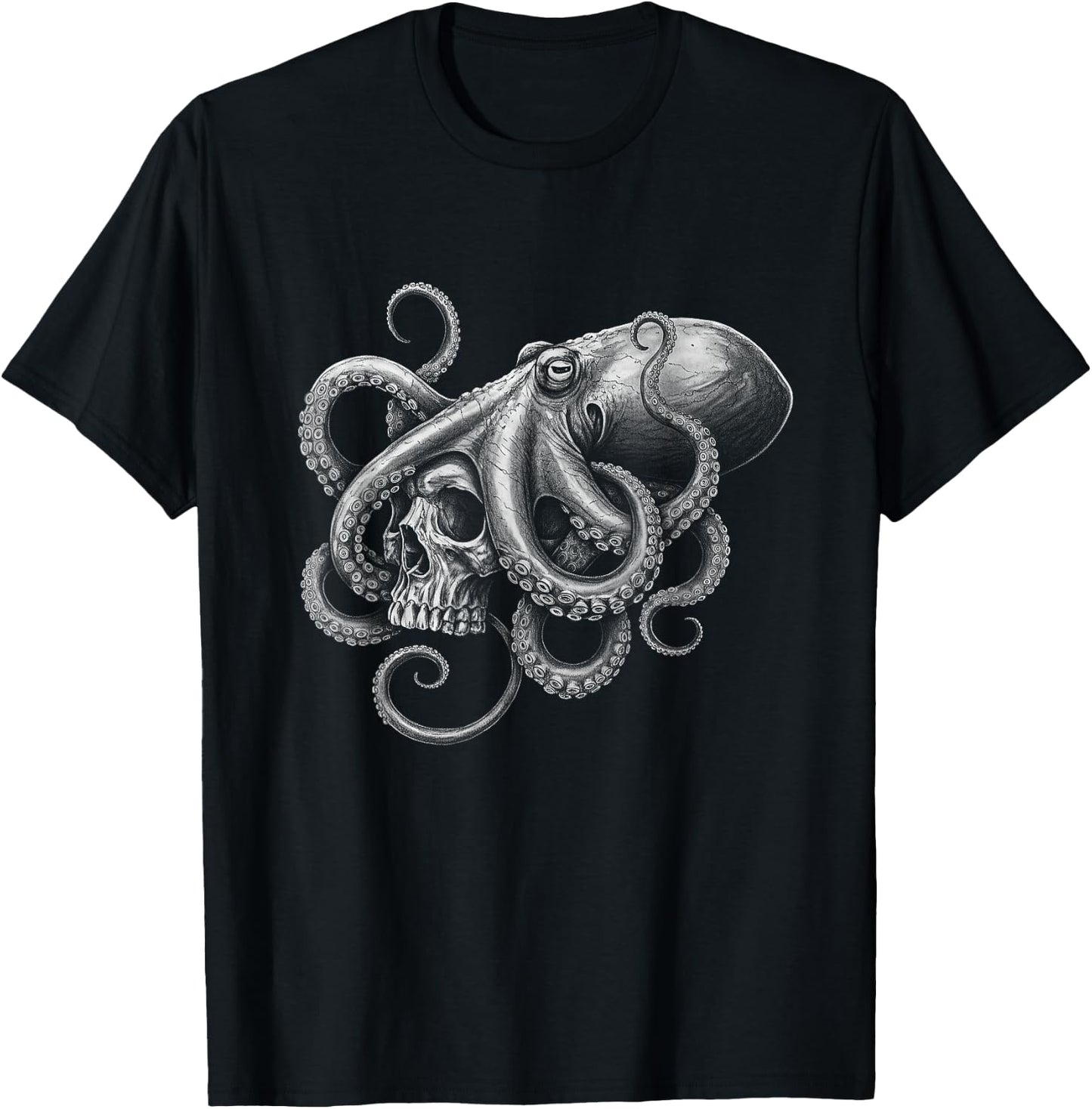 Octopus And Skull Lovers Design T-Shirt - T-Shirt | Black