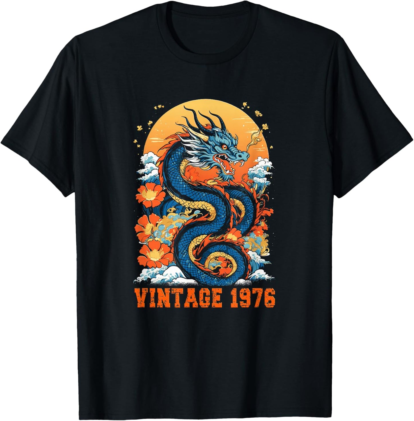 Vintage 1976 Classic Retro Dragon Graphic 48th Birthday Men T-Shirt - T-Shirt | Black