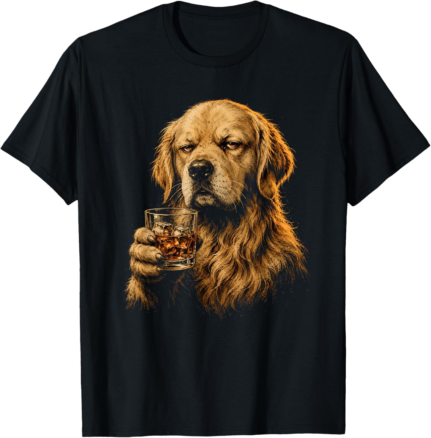 Vintage Dog Drinking Lovers Golden Retriever Whiskey Glass T-Shirt - T-Shirt | Black