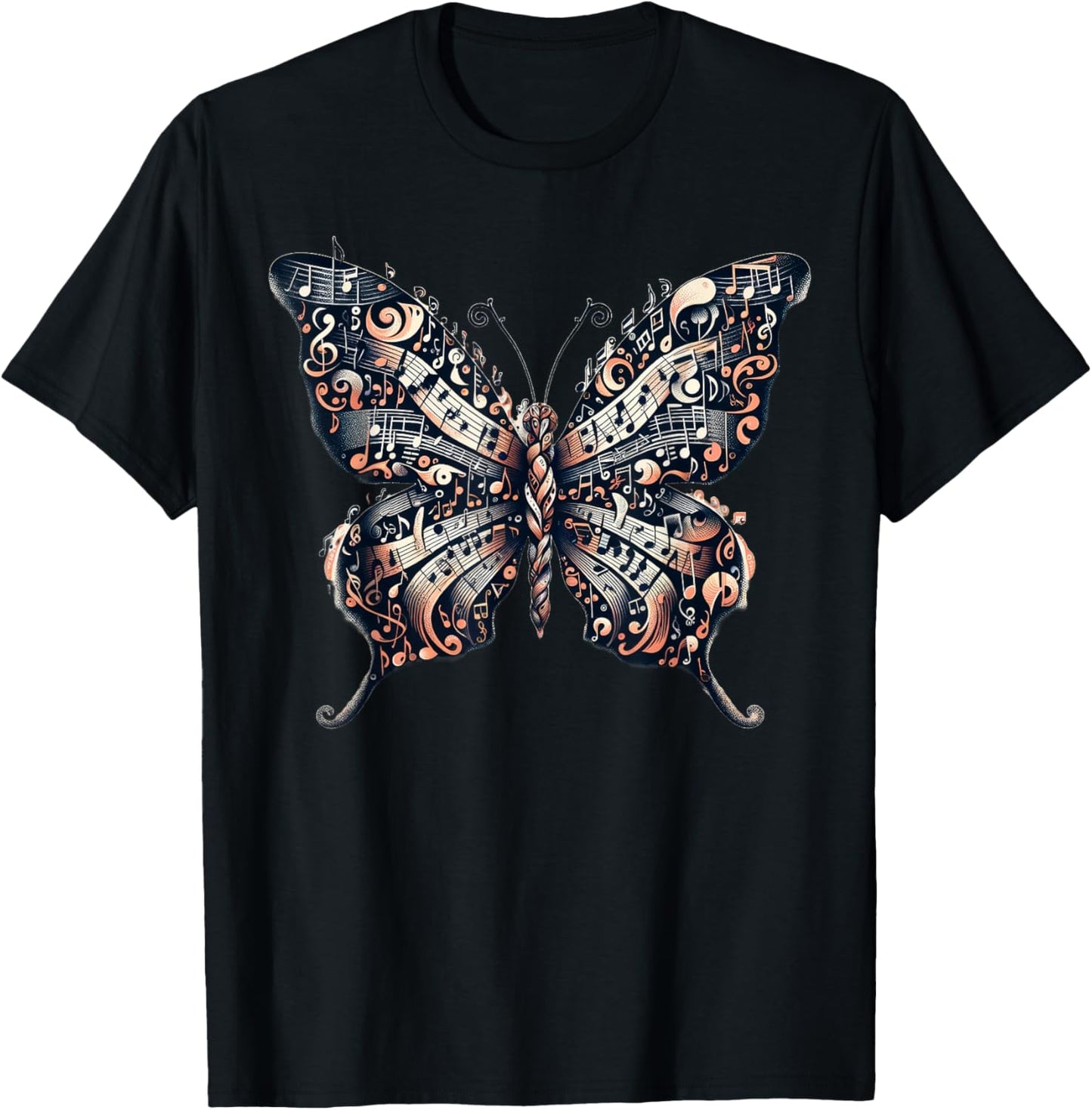 Musical Notes Butterfly Music Musician T-Shirt - T-Shirt | Black