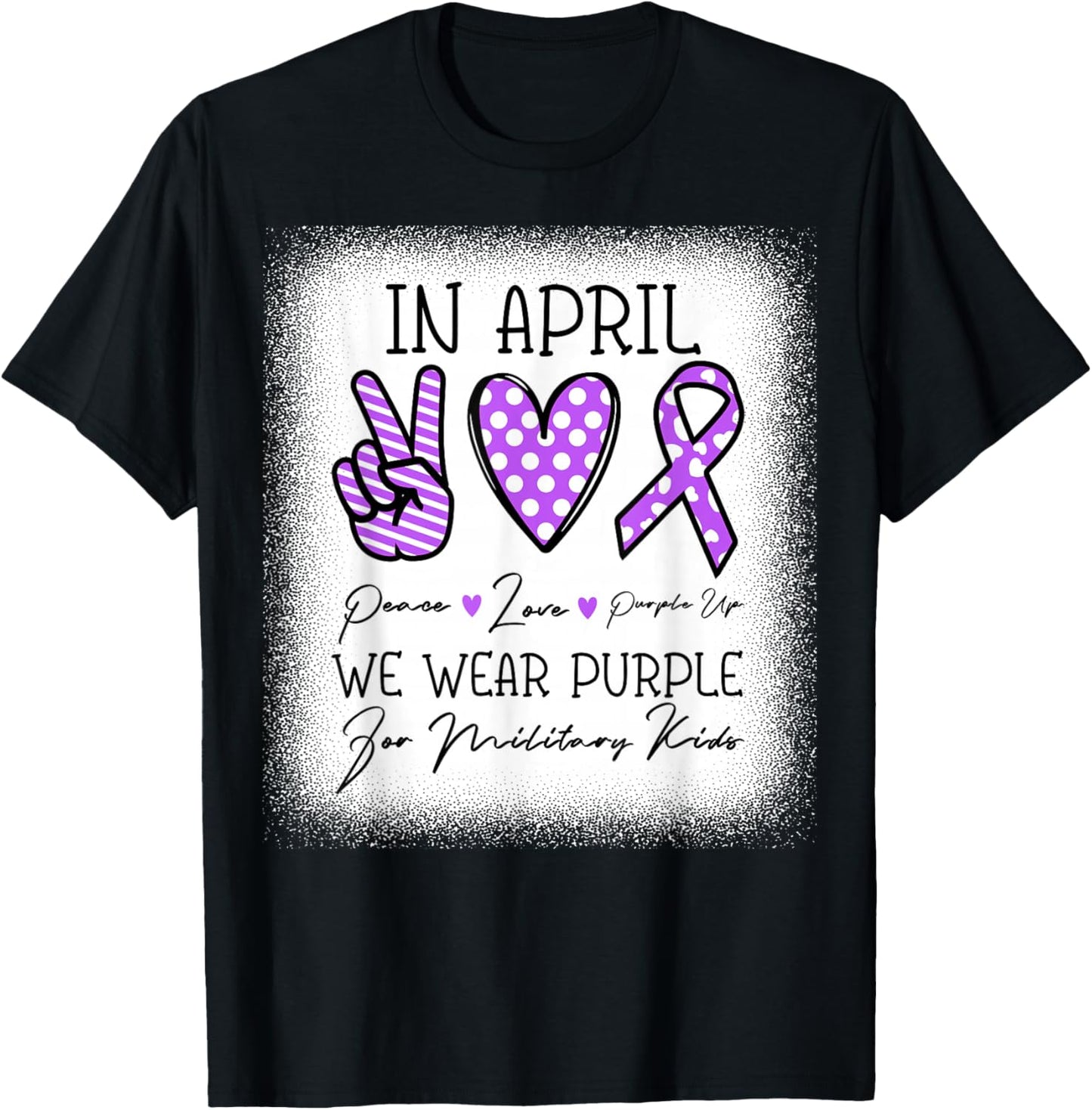 Peace Love Purple Up In April We Wear Purple Military Kids T-Shirt - T-Shirt | Black
