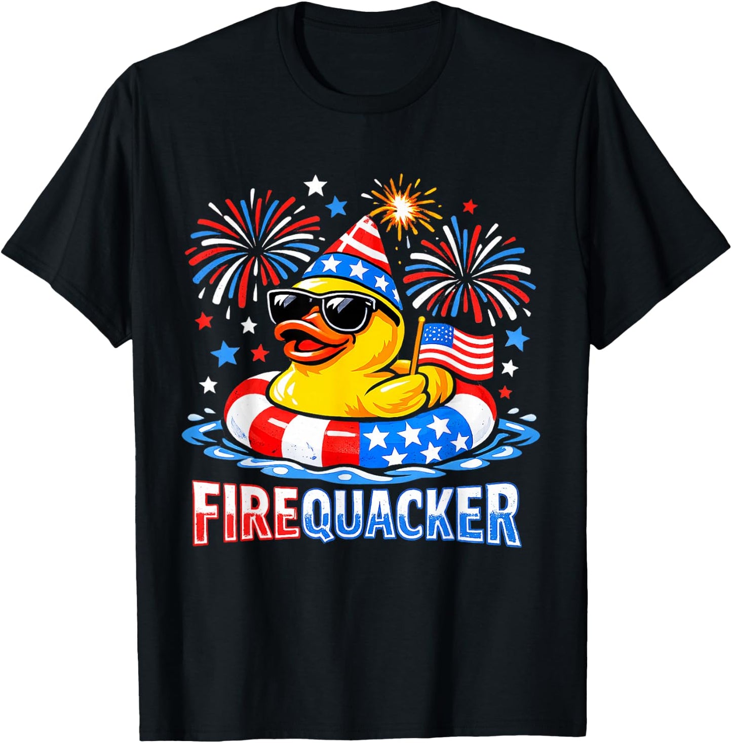 Firequacker Funny 4th of July Patriotic Duck Fireworks T-Shirt - T-Shirt | Black
