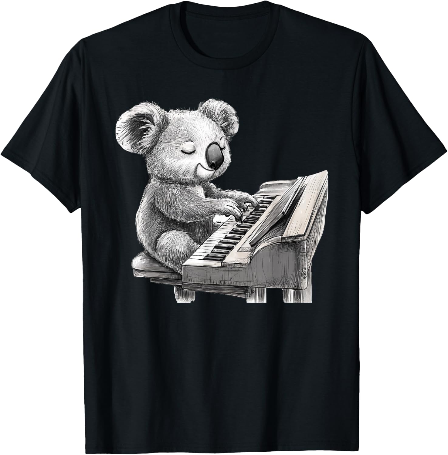 Cute Koala Bear Playing Piano Musician Music T-Shirt - T-Shirt | Black