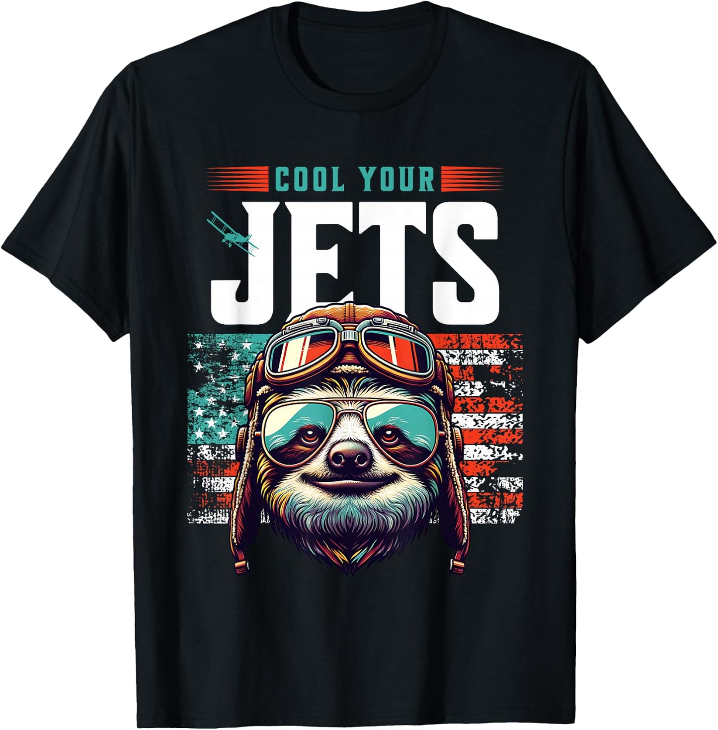Cool Your Jets Funny Sloth Aviation Pilot Humor T-Shirt - T-Shirt | Black