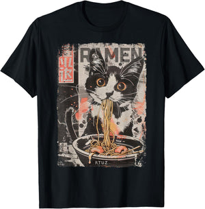 Cat Ramen Noodle Japanese Anime Manga Ramen Kawaii Cat , black T-Shirt - T-Shirt | Black