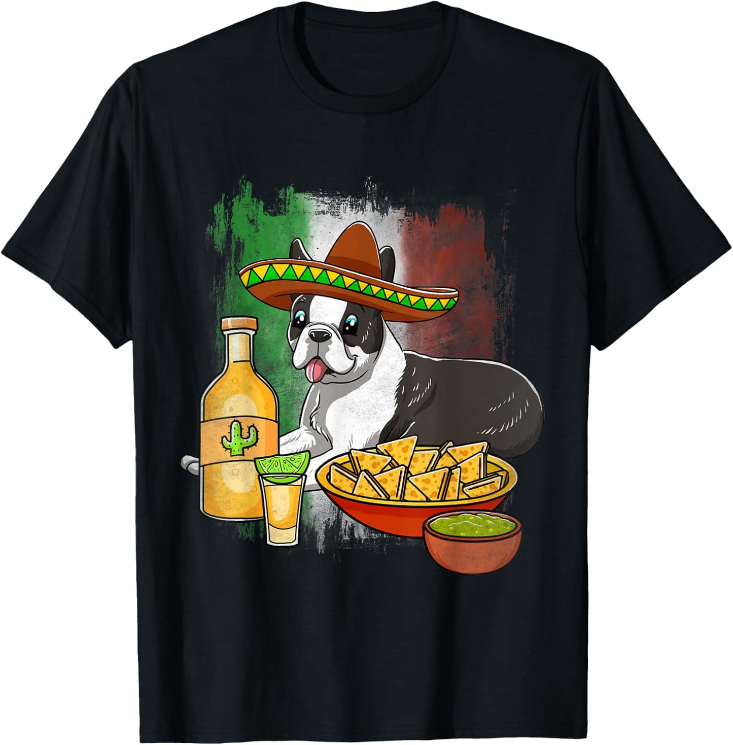 Boston Terrier Cinco De Mayo Mexican Sombrero Taco Dog Nacho T-Shirt - T-Shirt | Black