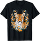 Cheetah Face Animal Print Big Cat Wildlife Flowers Design T-Shirt - T-Shirt | Black
