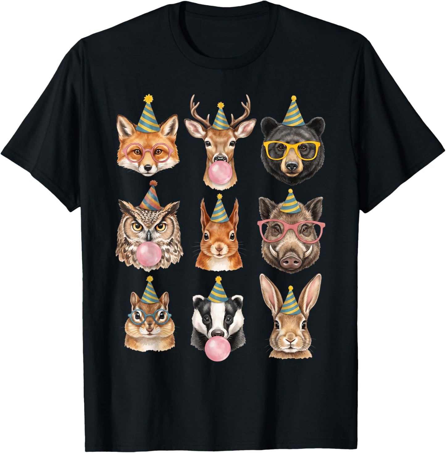 Cute Woodland Animals Birthday Party Forest Animal Bday Kids T-Shirt - T-Shirt | Black