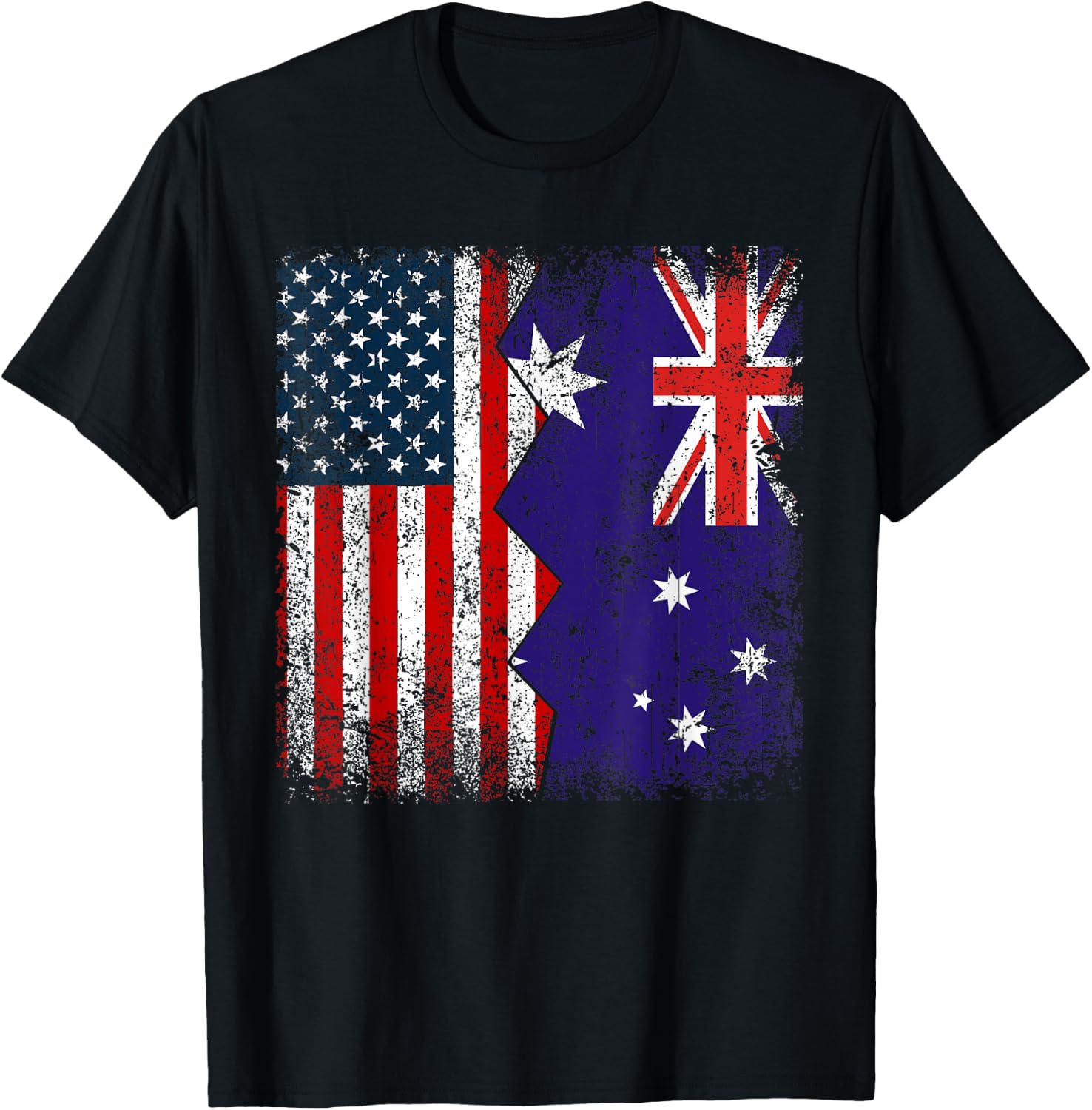 Australian Roots | Half American Flags | America Australia T-Shirt - T-Shirt | Black