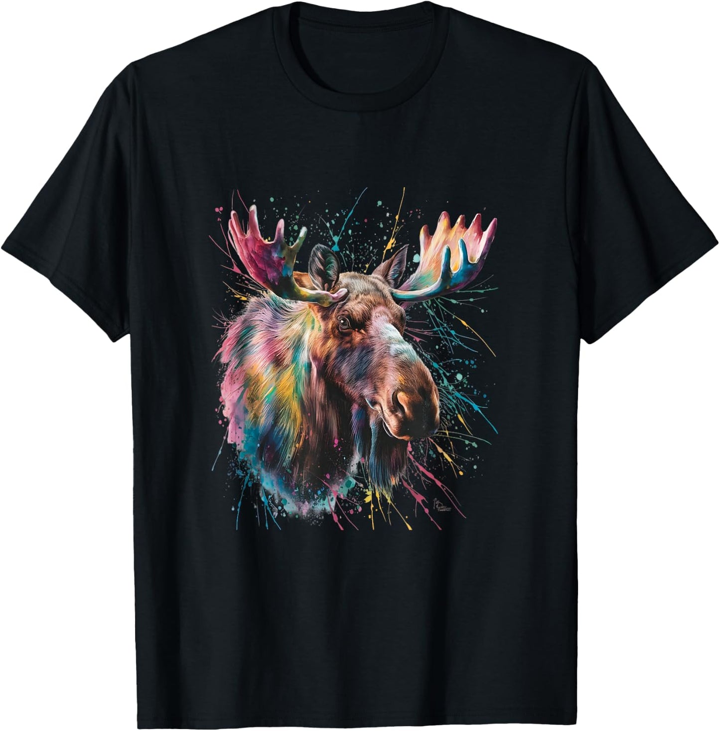Moose Men Woman Colorful Watercolor Moose T-Shirt - T-Shirt | Black