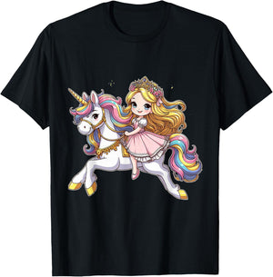 Princess Riding a Unicorn Boys Girls Men Women Children Adult , black, S T-Shirt - T-Shirt | Black