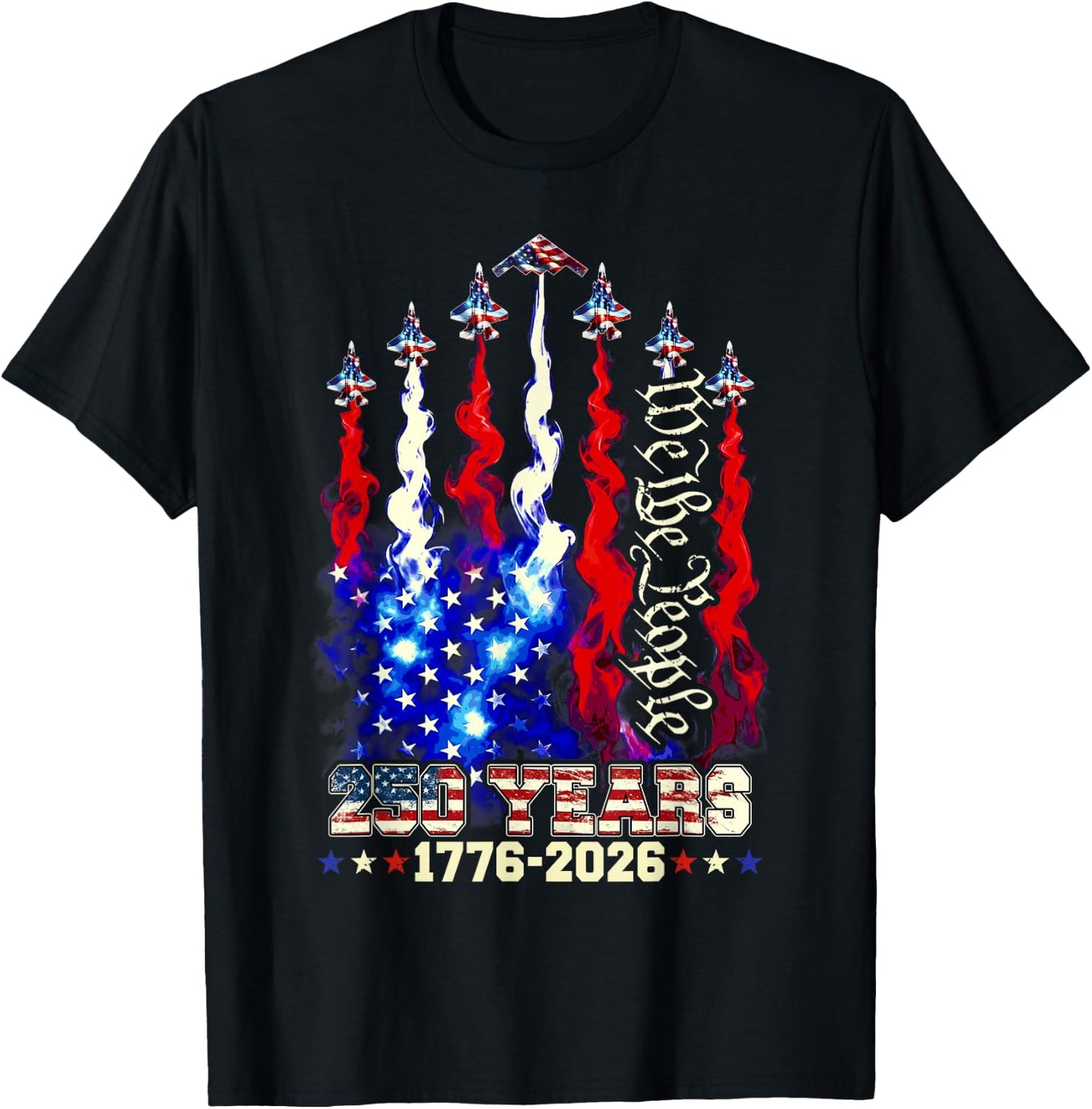 250 Years Anniversary USA Fighter Jet 4th of July Patriotic T-Shirt - T-Shirt | Black