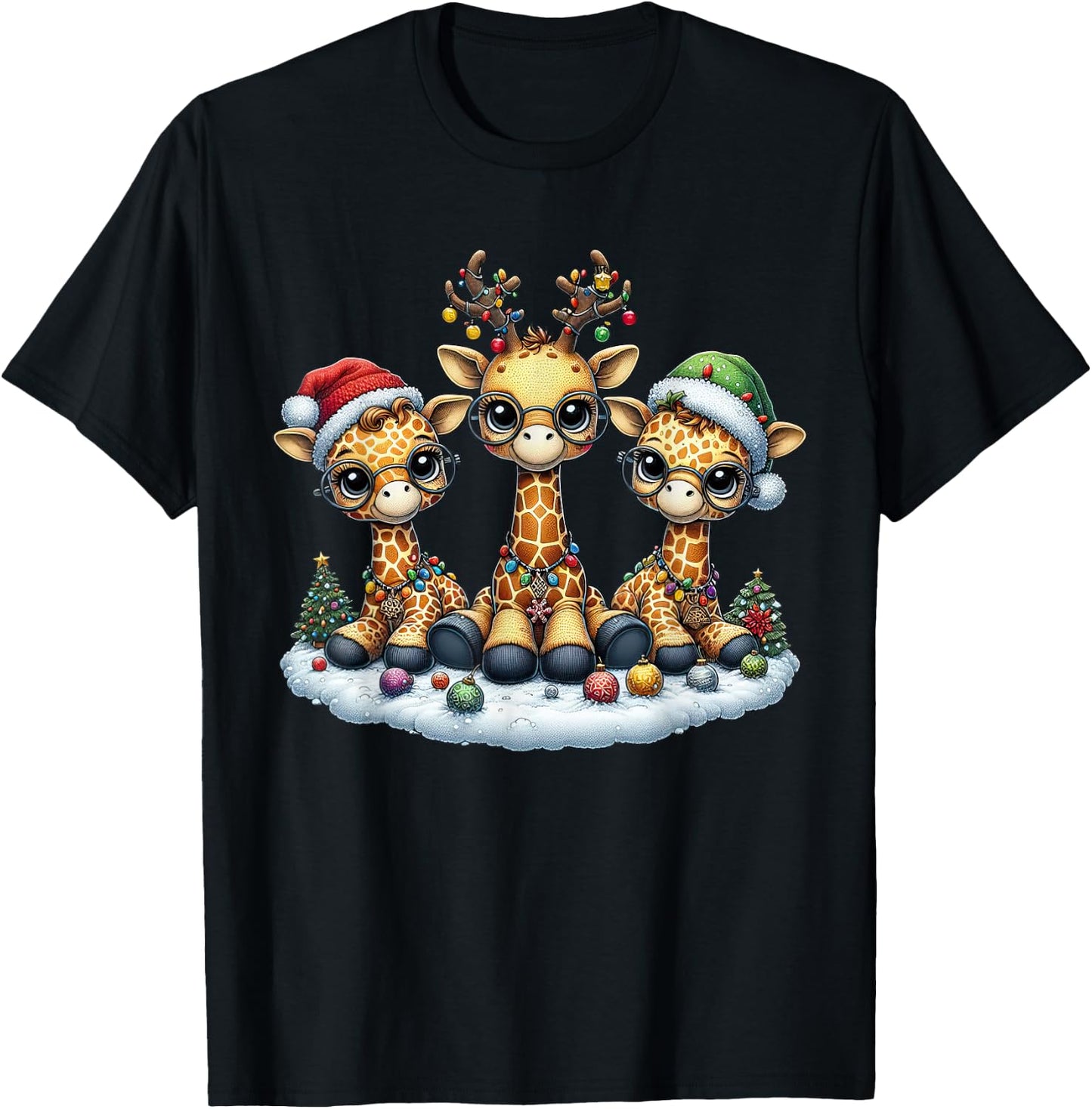 Cute Santa Reindeer Elf Giraffe Christmas Kids T-Shirt - T-Shirt | Black