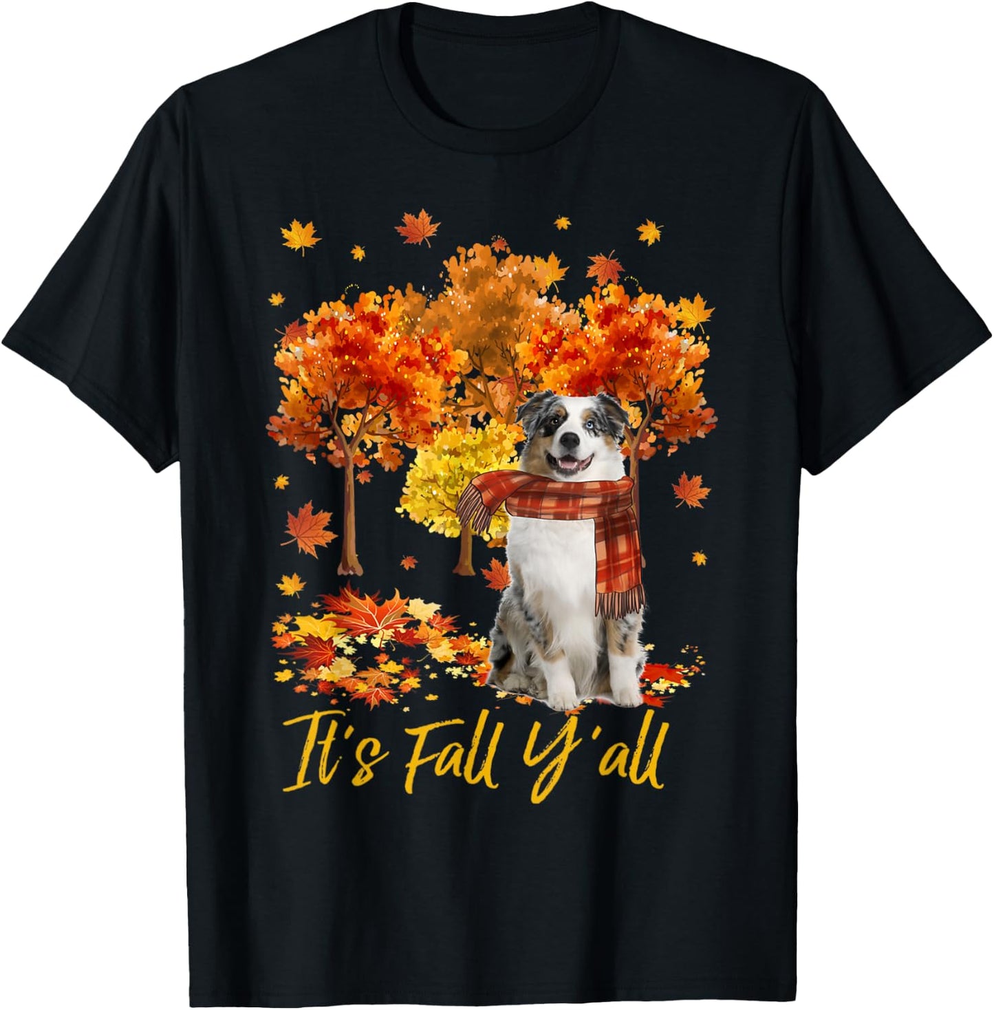 It's Fall Y'all Aussie Dog Tree Pumpkin Fall Autumn Men Women T-Shirt - T-Shirt | Black