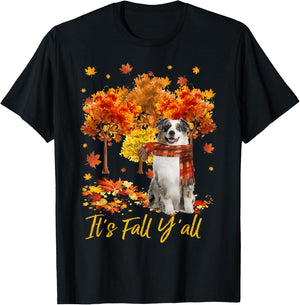 It's Fall Y'all Aussie Dog Tree Pumpkin Fall Autumn Men Women T-Shirt - T-Shirt | Black