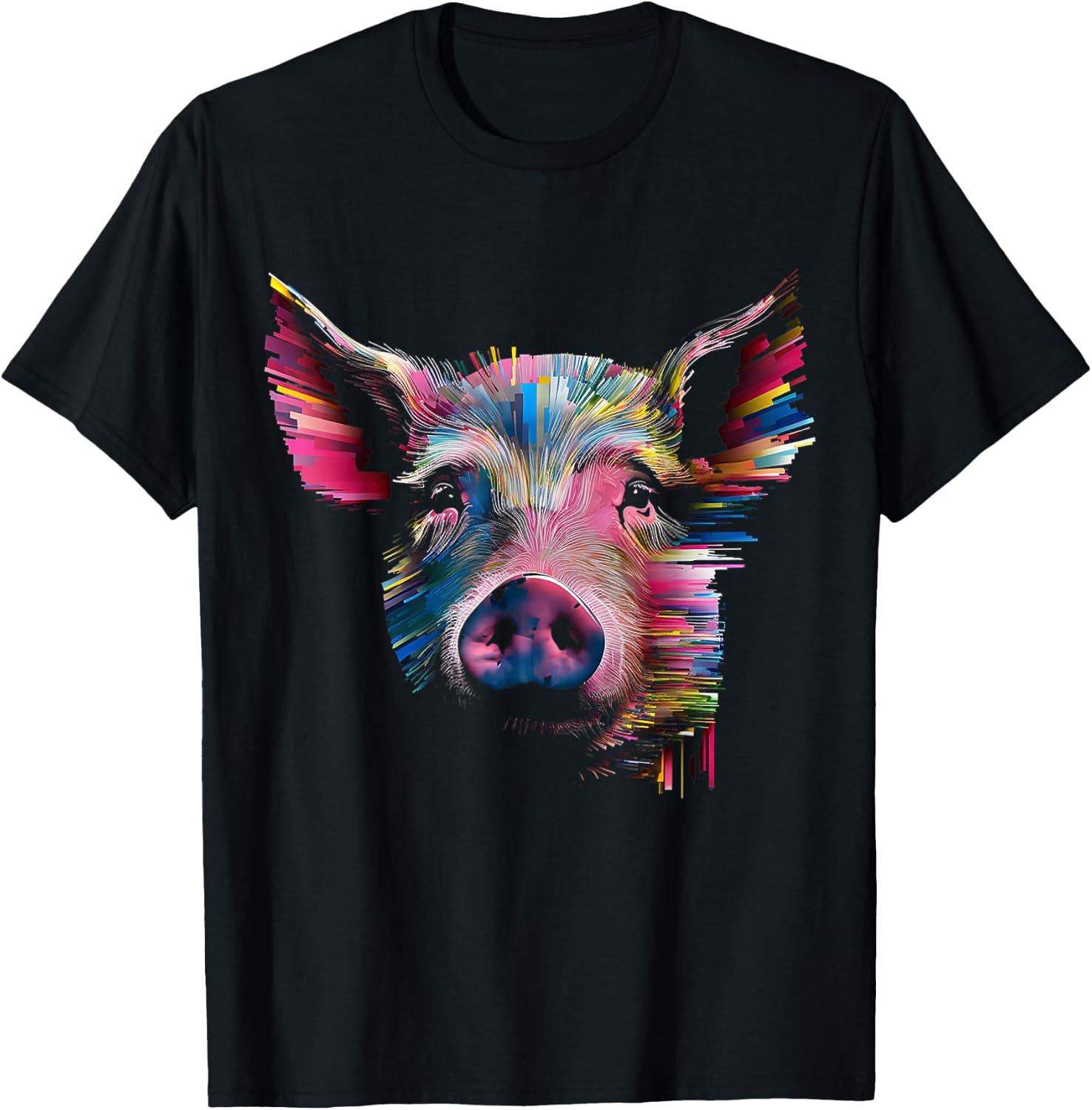 Pig Abstract Geometric Animal Colorful Art Graphic Pig T-Shirt - T-Shirt | Black