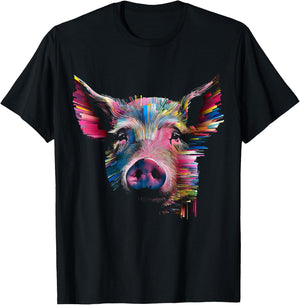 Pig Abstract Geometric Animal Colorful Art Graphic Pig T-Shirt - T-Shirt | Black