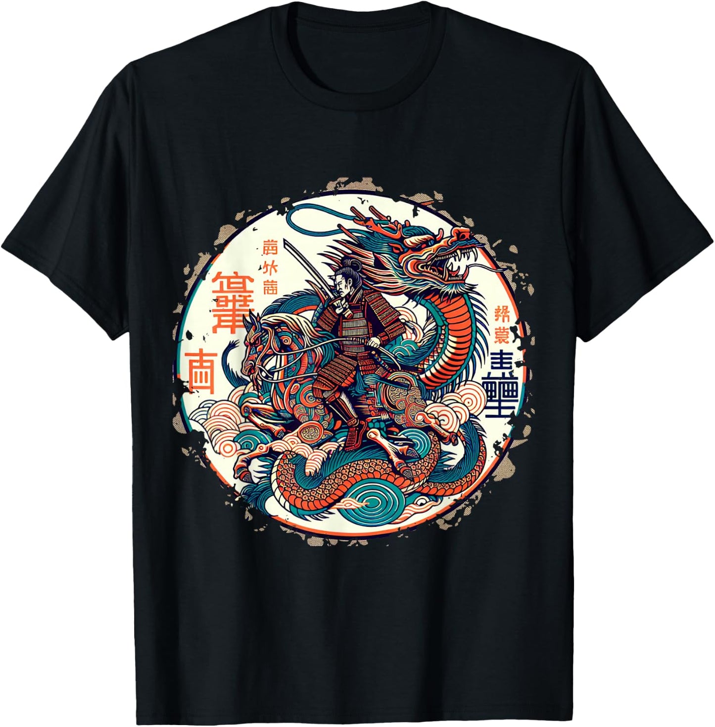 Folklore Dragon Samurai Japanese Anime , black T-Shirt - T-Shirt | Black