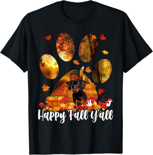 Happy Fall Y'all Thanksgiving Dachshund Pilgrim Dog Paw Fall