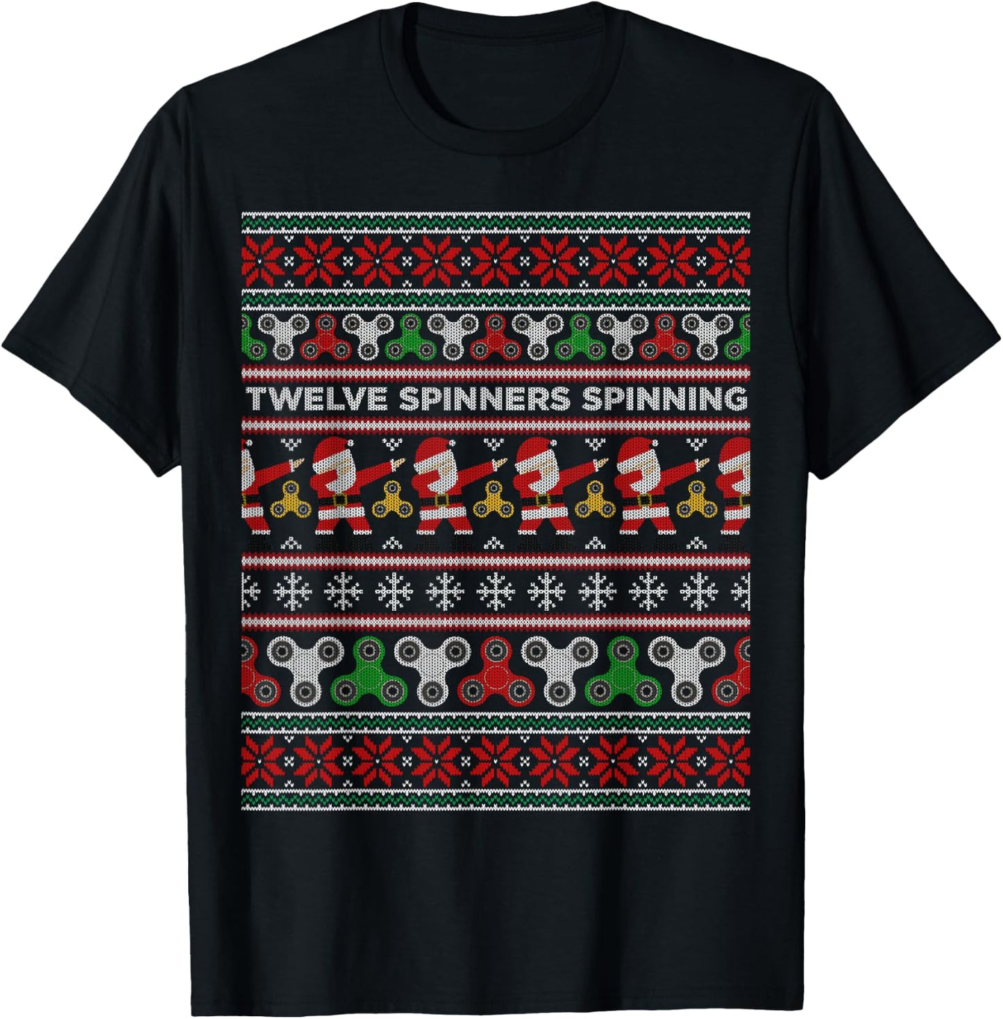 Fidget Spinner Ugly Christmas Sweater Dabbing Santa T-Shirt - T-Shirt | Black