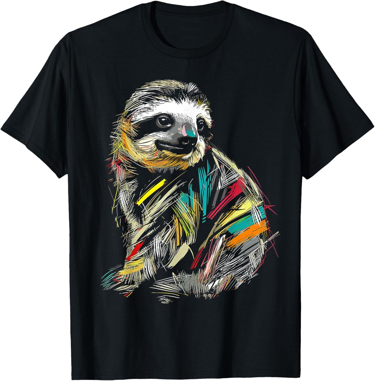Sloth Colorful Drawing Animal Art Graphic Sloth T-Shirt - T-Shirt | Black