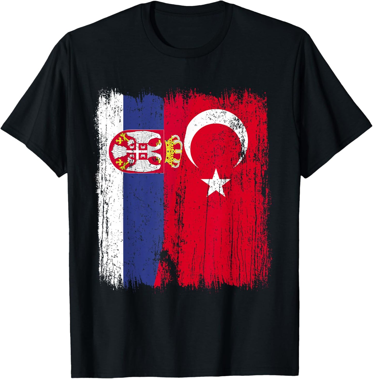 Serbia Turkey Half Flag Turkiye Serbian Turkish Jersey T-Shirt - T-Shirt | Black