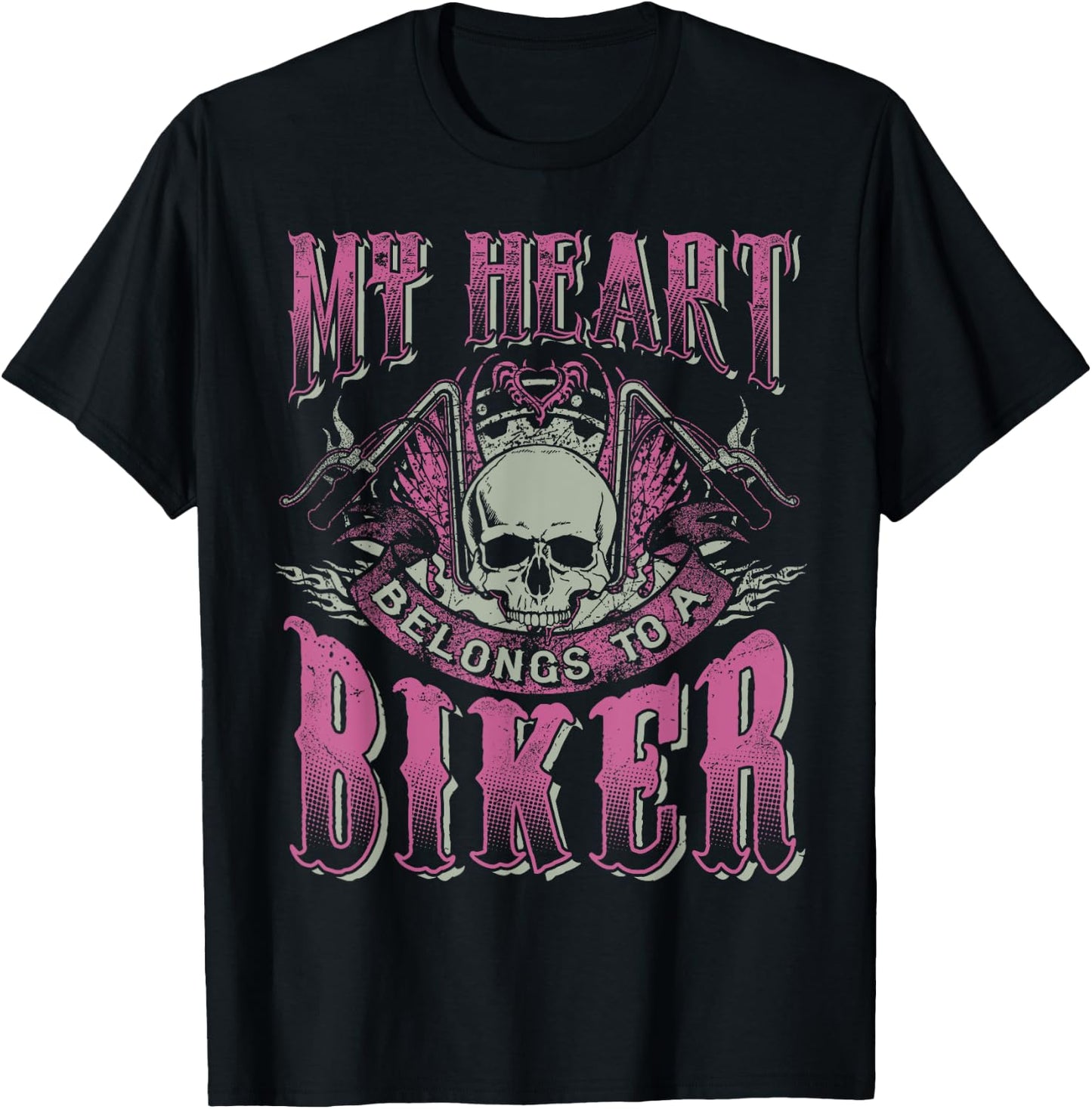 Motorcycle Babe Gift Wife Mom My Heart Belongs To A Biker T-Shirt - T-Shirt | Black